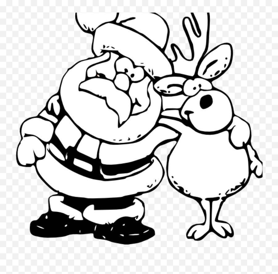 Christmas Black And White Clip Art 19 - Santa And Reindeer Colouring Emoji,Christmas Black And White Clipart