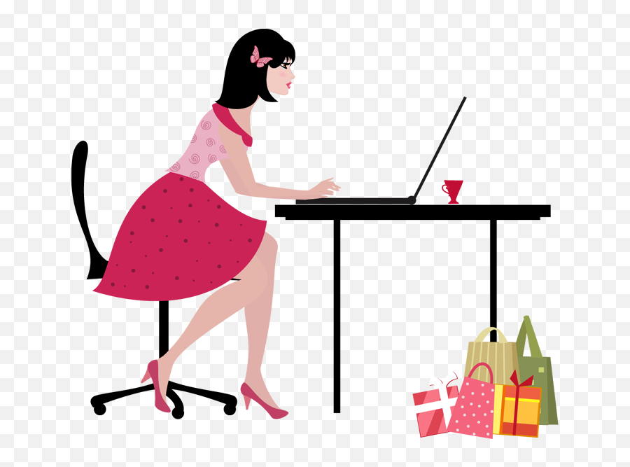 Cartoon Young Woman With Laptop Computer Shopping Online Emoji,Buying Clipart