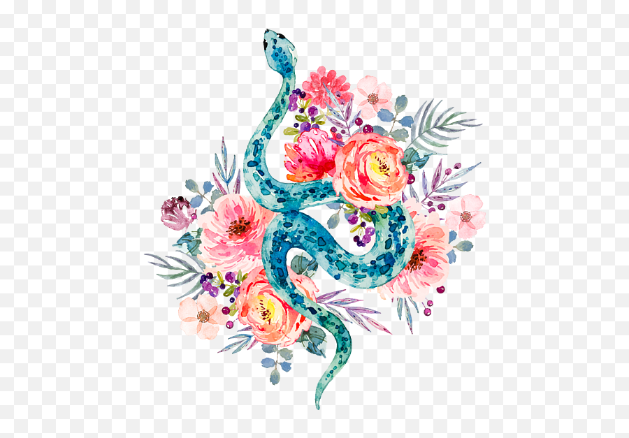 Blue Watercolor Snake In The Flower Garden Greeting Card - Watercolor Snake Emoji,Blue Watercolor Png