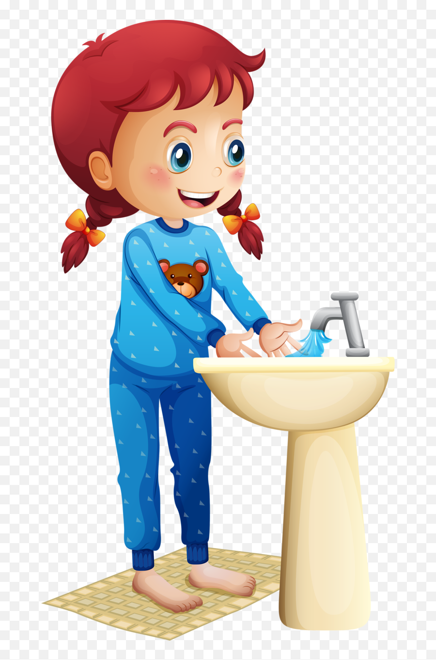 Cartoon Kids Classroom Decor Art For Kids - Girl Cartoon Girl Washing Hand Emoji,Bedtime Clipart