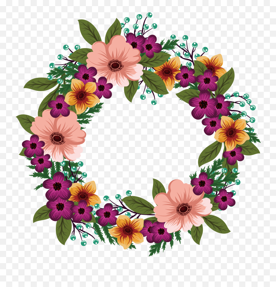 Flower Wreath Transparent Png - Clipart Flower Wreath Transparent Png Emoji,Flower Wreath Clipart