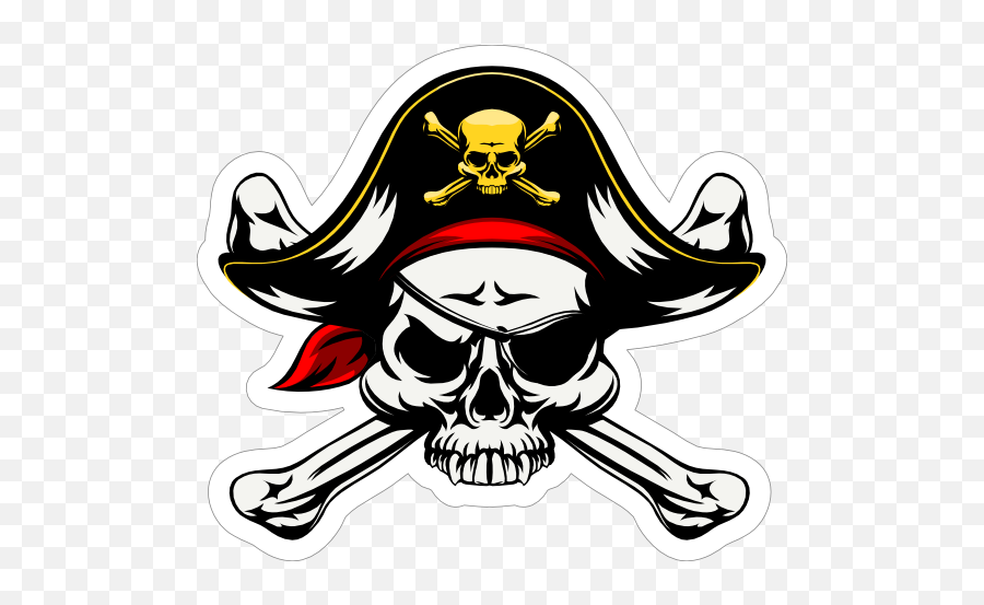 Skull And Crossbones Pirate With Hat Sticker - Pirate Skull And Crossbones Emoji,Pirate Hat Transparent