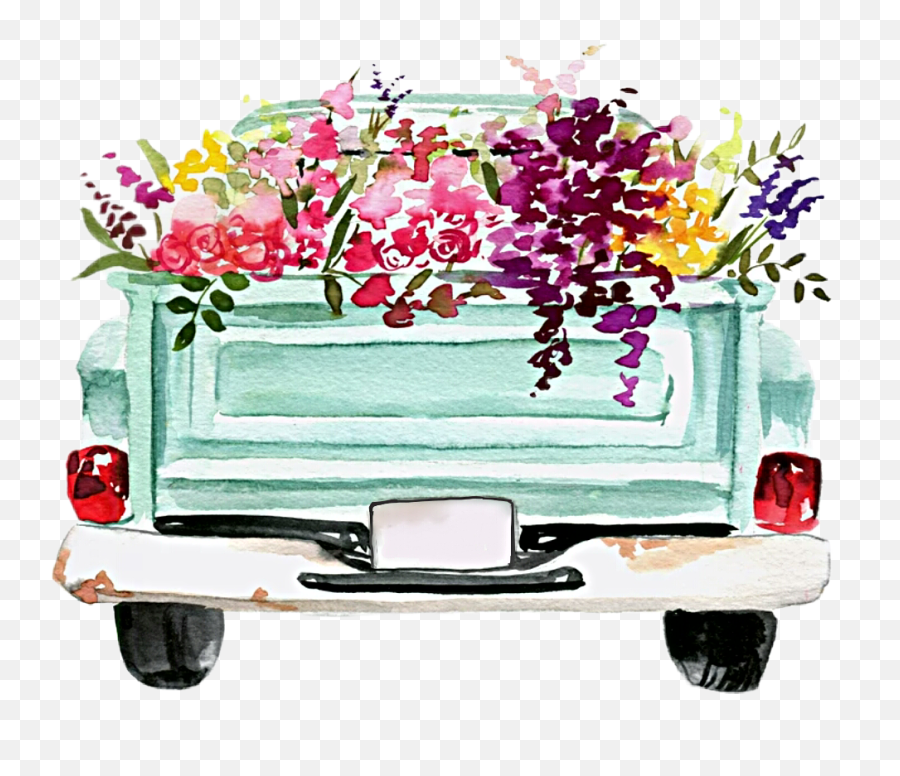 Watercolor Truck Flowers Sticker By Stephanie - Floral Truck Watercolor Emoji,Vintage Truck Clipart