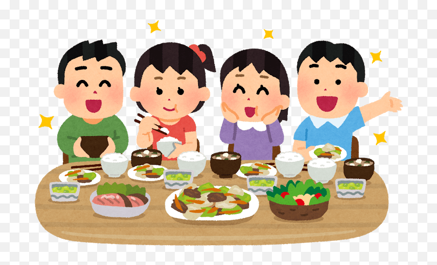 Illustration Of Children Enjoying A Japanese Meal Emoji,Eating Dinner Clipart