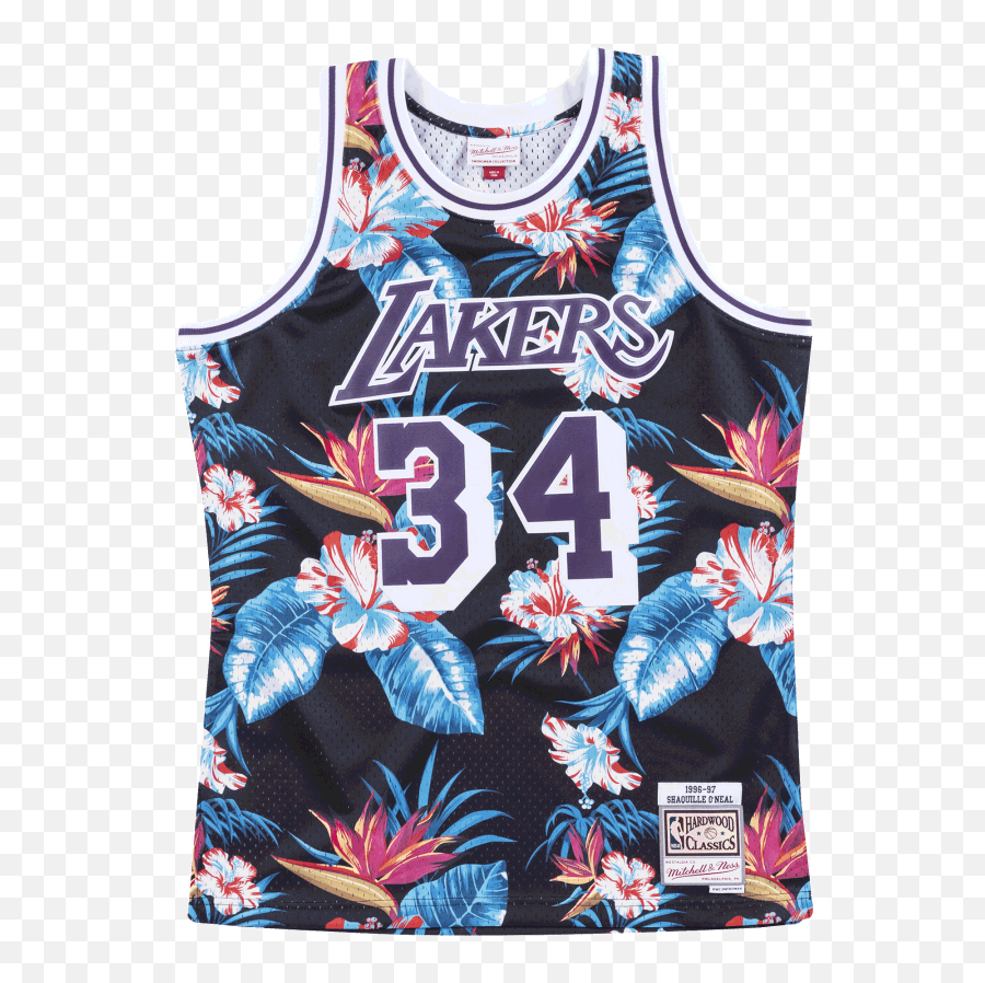 Floral Black Swingman Jersey Shaquille Ou0027neal Los Angeles - Lakers Floral Jersey Emoji,Los Angeles Lakers Logo
