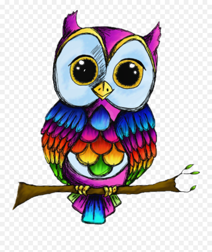 Scowls Sticker - Rainbow Owl Png Clipart Full Size Clipart Rainbow Owl Png Emoji,Owl Png