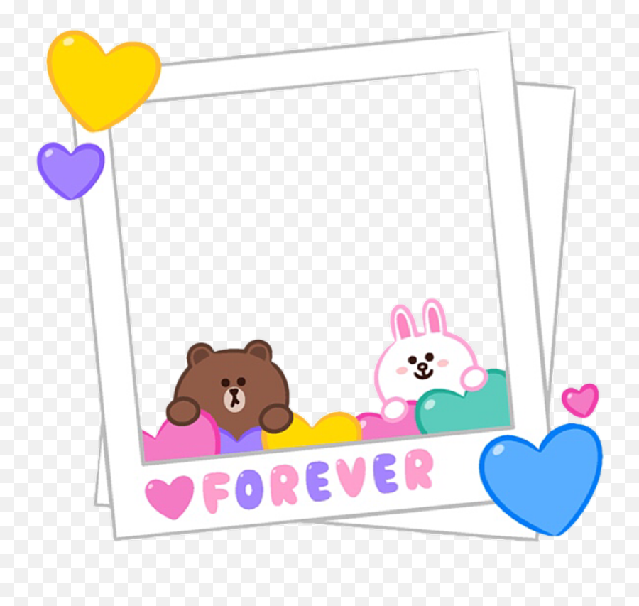Cute Line Cony Brown Love Frame Polaroid - Cartoon Emoji,Polaroid Picture Frame Png