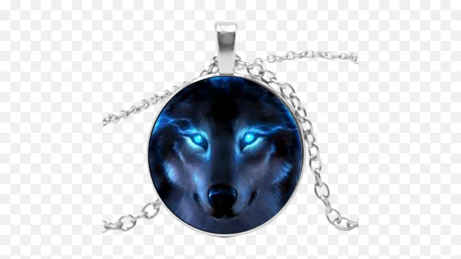 Blue Fire Eyes Silver Wolf Necklace - Necklace Emoji,Blue Fire Png