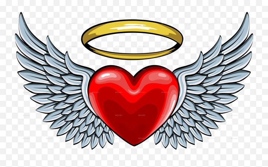 Heart With Wings And Halo Png Download - Heart With Angel Wings Emoji,Halo Png