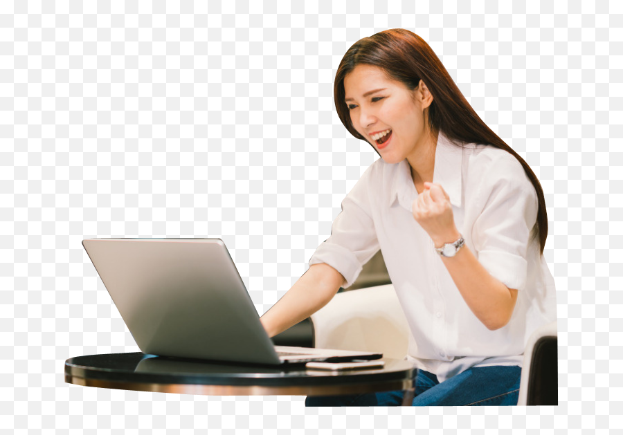 Asian Women Happy Png - Women With Laptop Png Emoji,Happy Png