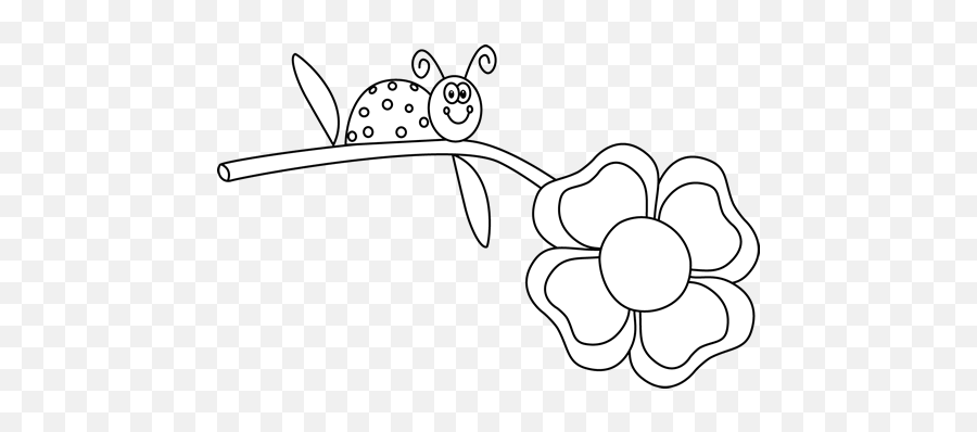 Black And White Ladybug On A Flower Clip Art - Black And Ladybug On Flower Clipart Black And White Emoji,Flower Clipart Black And White