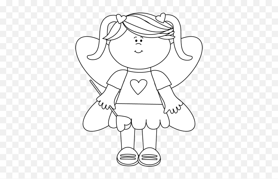 Black And White Valentineu0027s Day Love Fairy Clip Art - Black Emoji,Wand Clipart Black And White