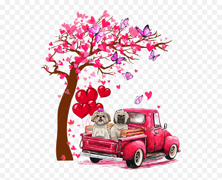 Pinkk Truck Heart Tree Shih Tzu Valentines Day Gift Onesie Emoji,Heart Tree Clipart
