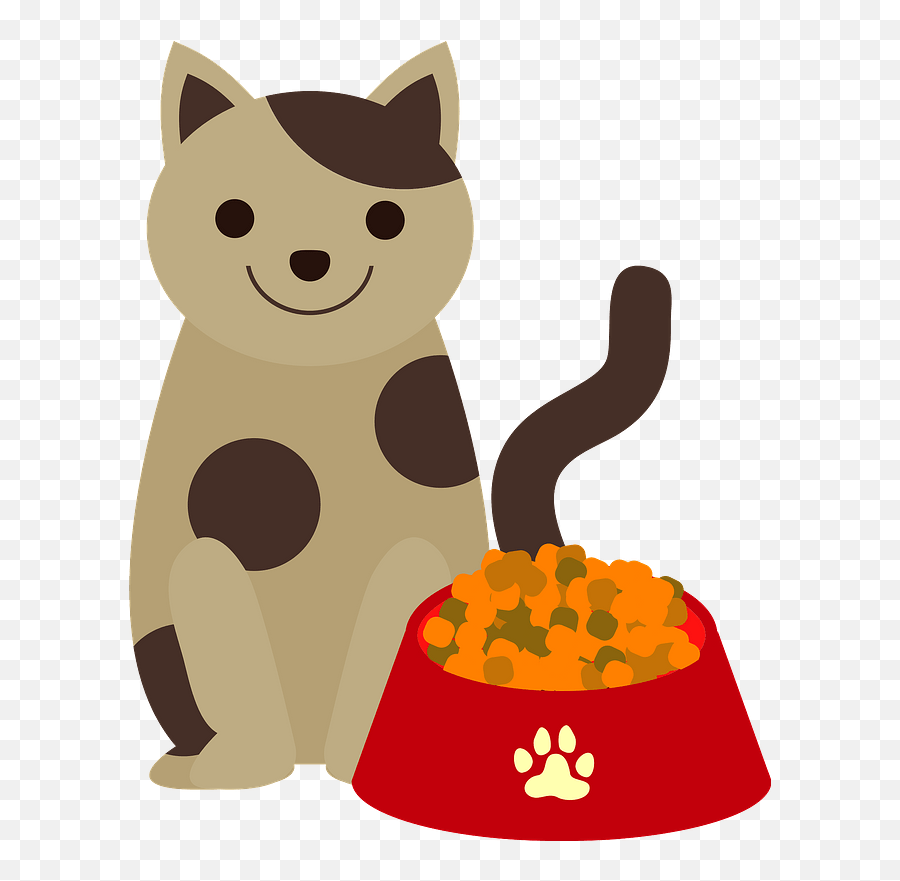Cat And Cat Food Dish Clipart - Bowl Cat Food Clipart Emoji,Clipart - Cat
