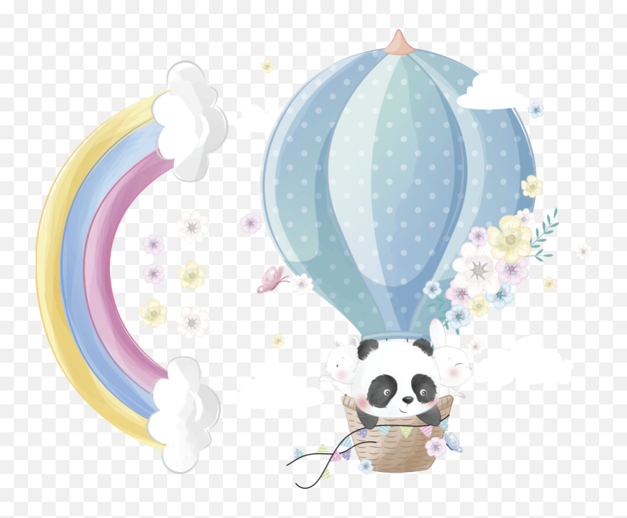 Animals On Petals Tone Balloon Nursery Wall Sticker Emoji,Cute Hot Air Balloon Clipart