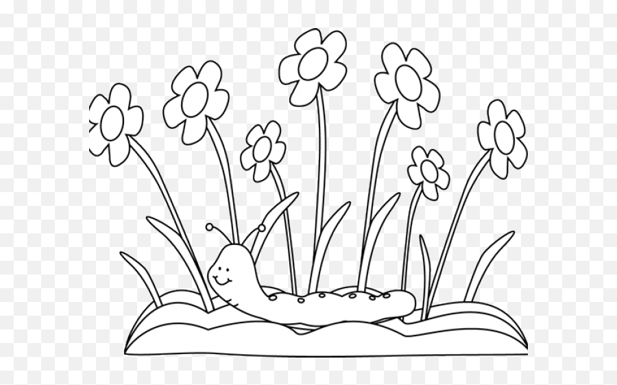 Flower Garden Clip Art Black And White - Garden Flowers Back And White Emoji,Garden Clipart