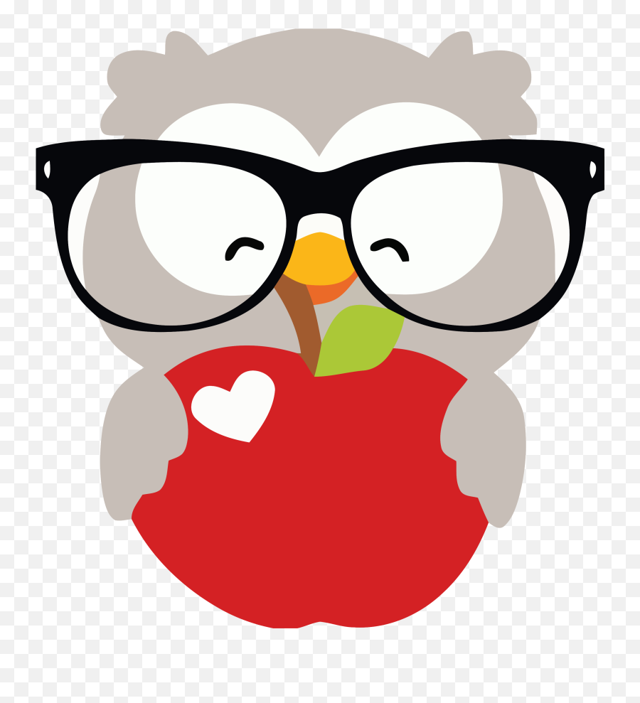 Download Hd Glasses Happy Owl And Apple Clipart Png - Owl Owl With Apple Clipart Emoji,Apple Clipart