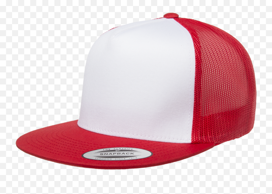 Yupoong Flat Billed White Front Trucker Mesh - White And Red Hat Png Emoji,White Hat Png