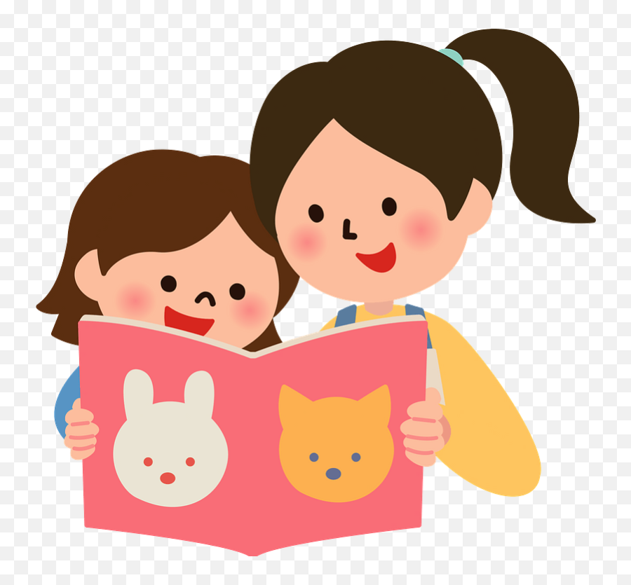 Childcare Worker Is Reading With A Little Girl Clipart Free - Little Girl Cliparts Transparent Emoji,Little Girl Clipart
