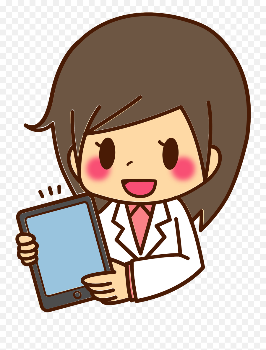Medical Doctor Woman Is Using A Tablet Clipart Free - Physician Emoji,Tablet Clipart