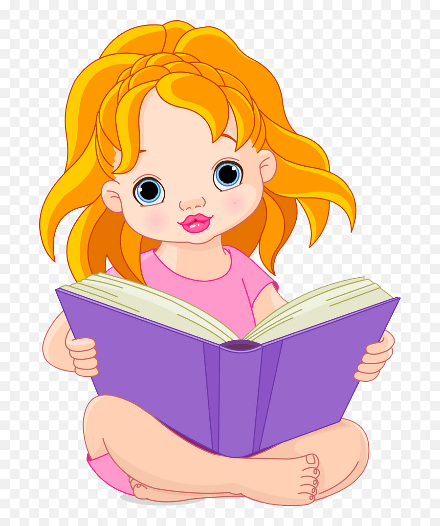 A Girl Reading Clipart Transparent - Clipart World Baby Girl Reading Book Cartoon Emoji,Reading Clipart