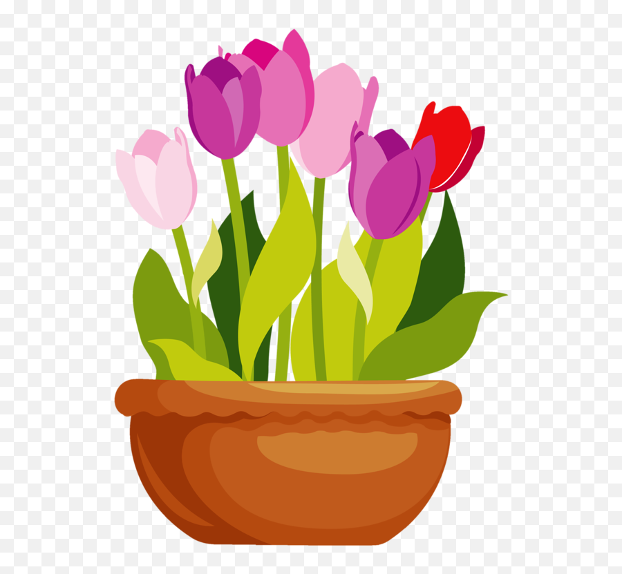 Flower Pot Vector Png - Tulips Flower Pot Clipart Free Emoji,Pot Clipart