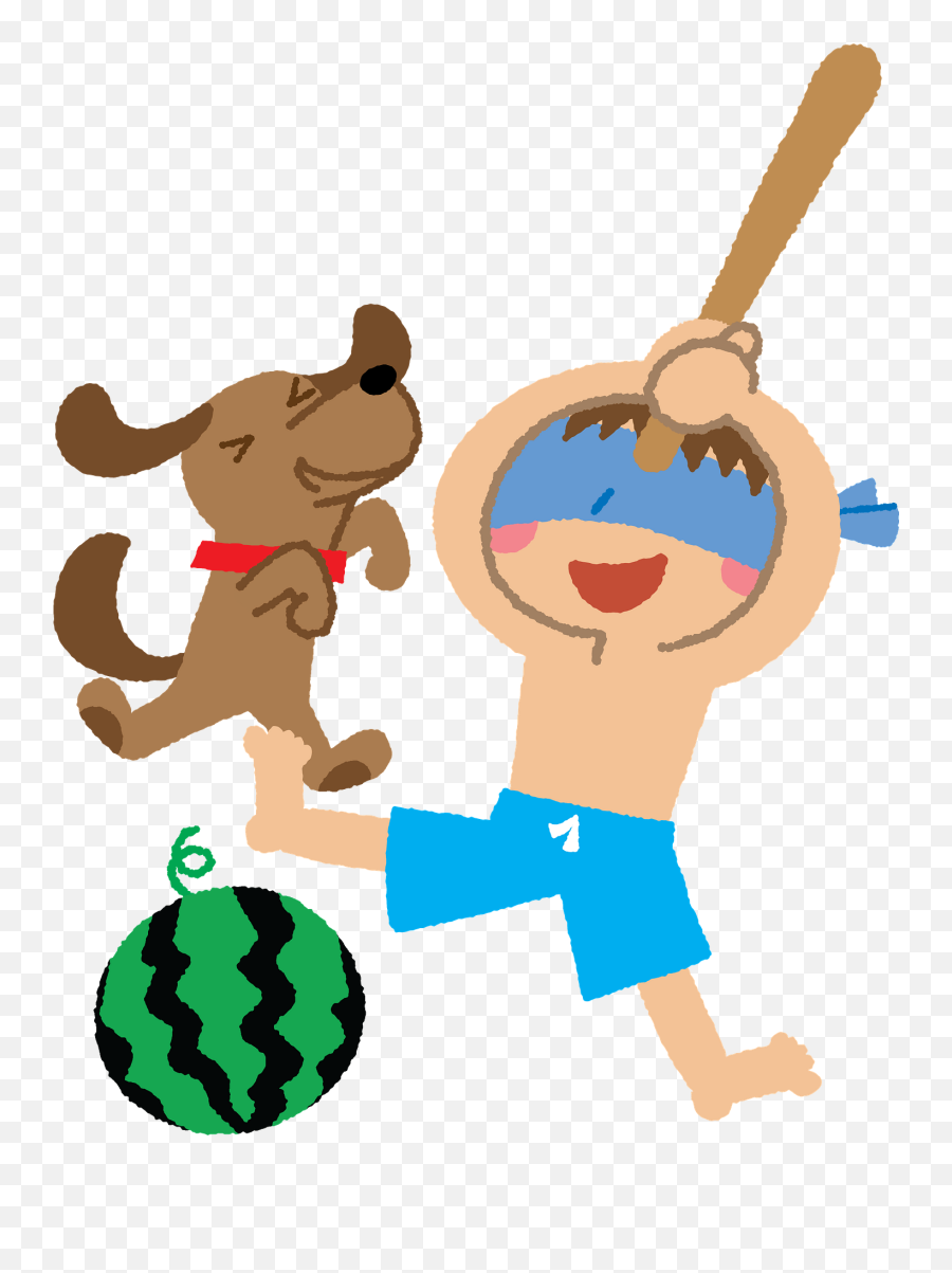 Child Is Swinging His Stick At A Suikawari Watermelon Emoji,Kids Hugging Clipart