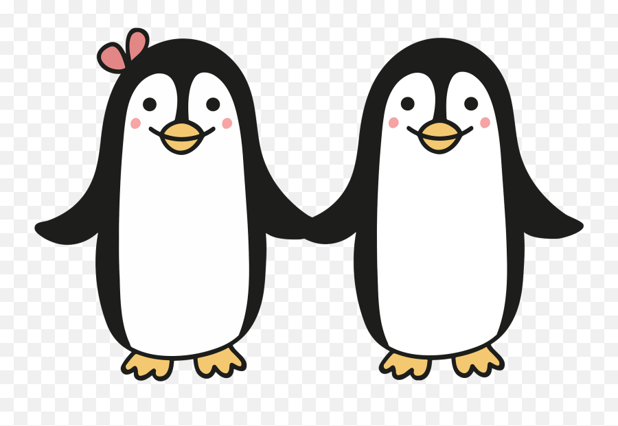 Girl And Boy Penguins Holding Hands Clipart Free Download - Penguin Couple Clipart Emoji,Holding Hands Clipart