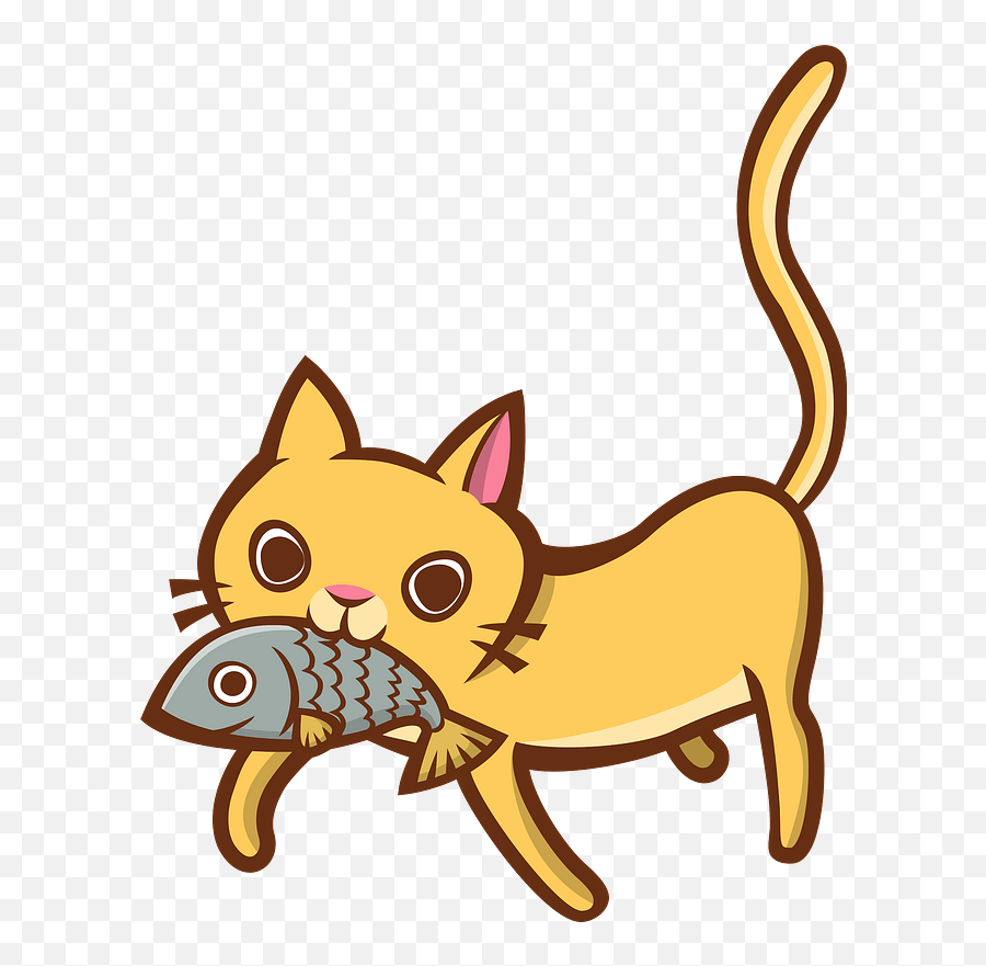 Cat Carrying A Fish In Its Mouth - Cat Eating A Fish Clipart Emoji,Cat Fish Clipart