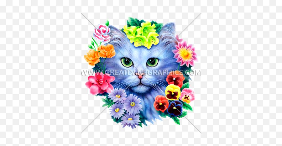 Cat Face With Flowers Production Ready Artwork For T - Shirt Emoji,Cat Face Transparent