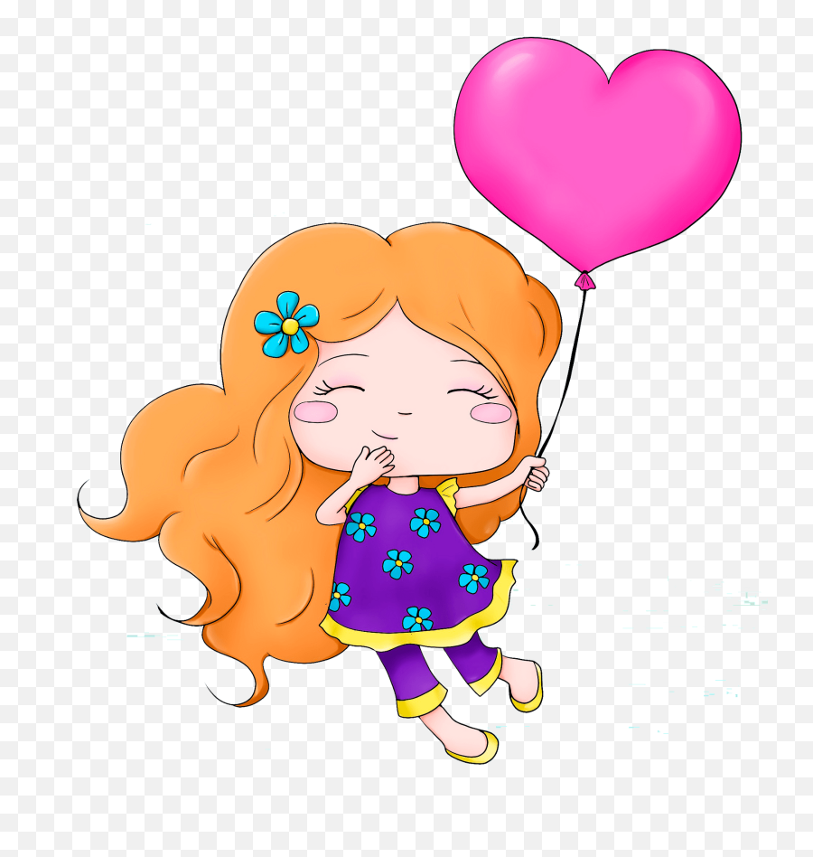 Cute Girl With Heart Balloon Clipart - Cute Girl Balloons Clipart Emoji,Girly Clipart