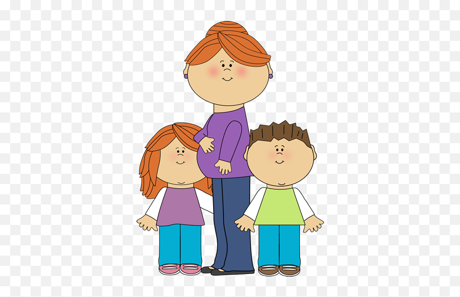 Pregnant Mom With Kids Clip Art Image - Clipart Mom And Children Emoji,Mom Clipart
