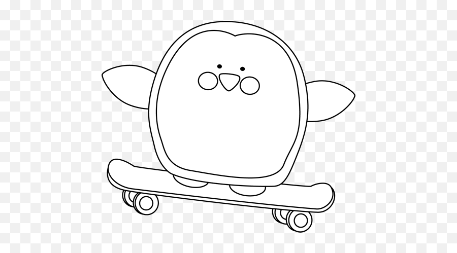 Black And White Penguin On A Skateboard Clip Art - Black And Emoji,Skateboarding Clipart