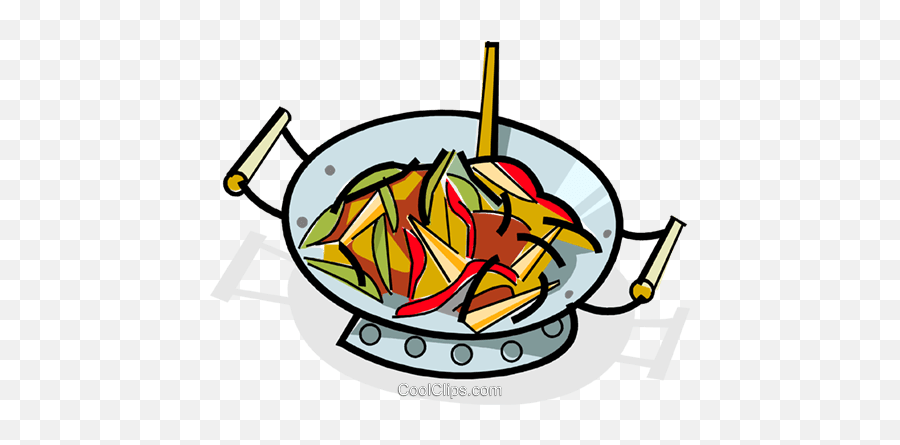 Stir - Fry Cooking In A Wok Royalty Free Vector Clip Art Stir Fry Vegetables Clipart Emoji,Chinese Food Clipart
