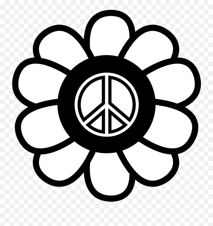 Peace Symbol Peace Sign Flower 124 Black White Line Art - Peace Sign Clipart Black And White Emoji,Flower Clipart Black And White