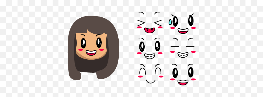 Head Kid Girl With Set Cute Kawaii Face - Graphic Design Emoji,Kawaii Face Png
