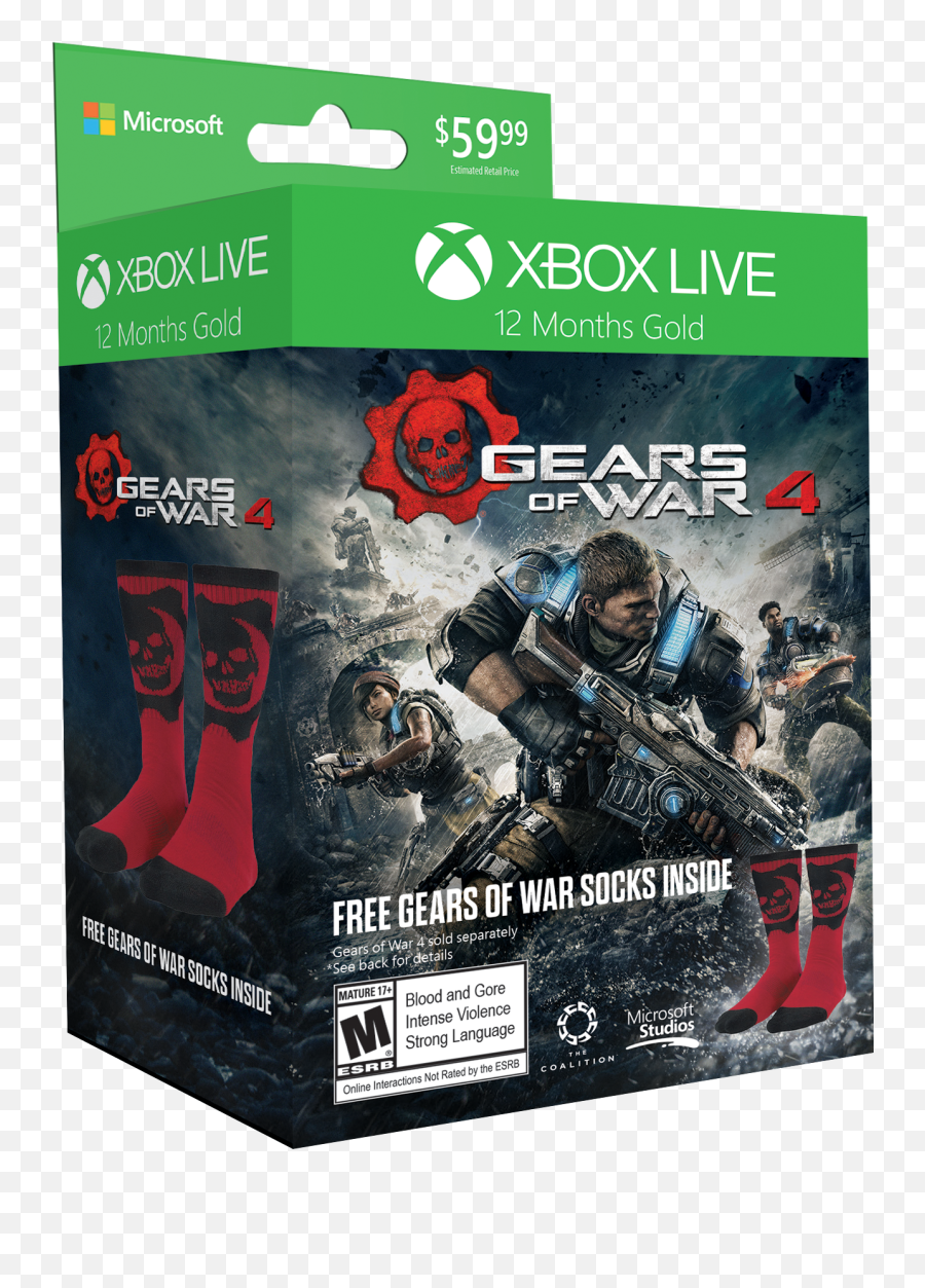 Xbox Live Gold 12 Month Membership With Gears Of War 4 Socks Only At Gamestop Xbox One Gamestop - Gears Of War Socks Emoji,Gears Of War Logo