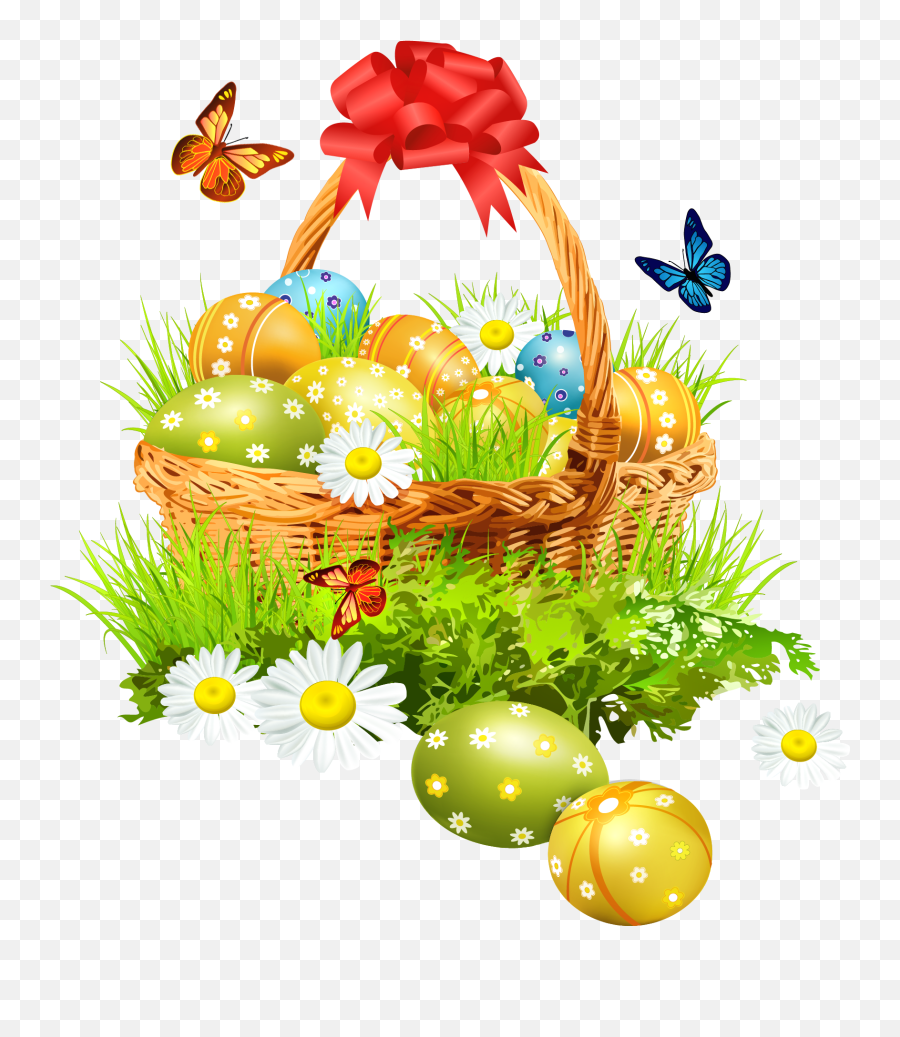 Basket With Eggsand Butterflies Png - Easter Basket Png Emoji,Easter Basket Clipart