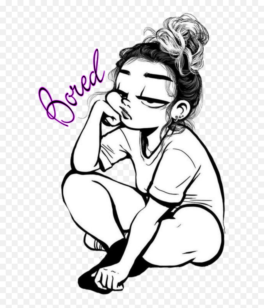 Bored Girl Blackandwhite Drawing Emoji,Bored Clipart
