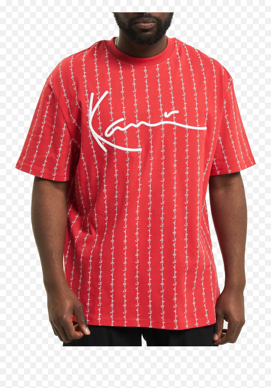 Karl Kani Signature Logo Pinstripe Kkmq12130red Tee Red Emoji,Pinstripe Logo