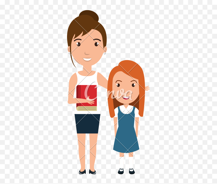 Girl Student With Teacher - Teacher With Girl Student Teacher And Girl Clipart Emoji,Student Clipart