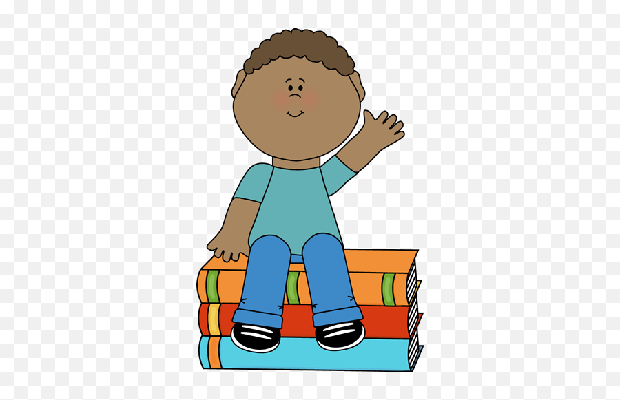 Boy Sitting On Books And Waving Clip Art - Boy Sitting On Child Waving Clip Art Emoji,Student Clipart