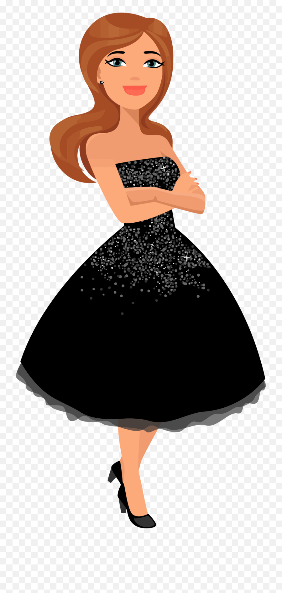Girl In Shiny Dress Clipart - Girl Black Dress Cartoon Emoji,Dress Clipart