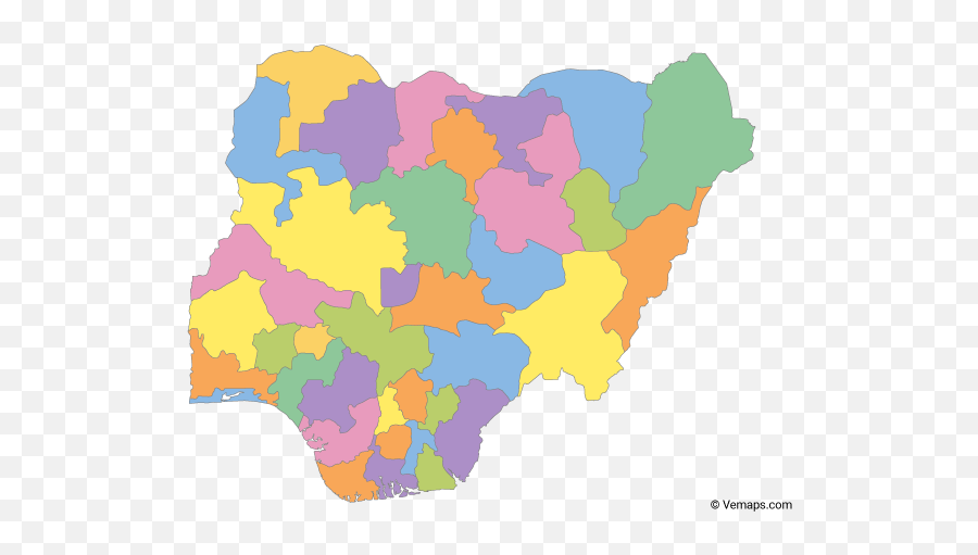 Multicolor Map Of Nigeria With States Free Vector Maps - Nigeria Map Vector Png Emoji,Map Png