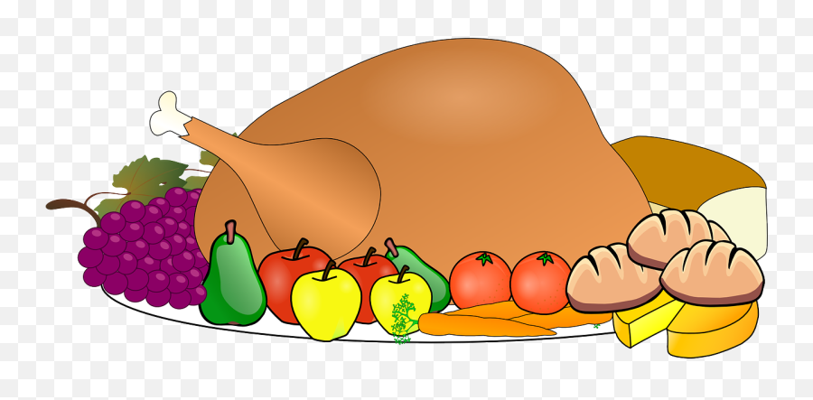 Turkey On A Platter Arranged With Fruit And Bread Clipart - Thanksgiving Food Clipart Emoji,Clipart Turkey