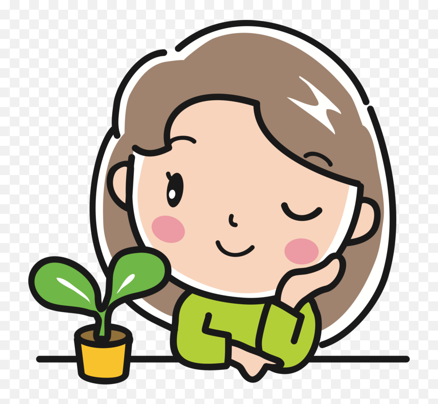 Girl With Plant Line Art Plants Cartoon Human Behavior Emoji,Behavior Clipart