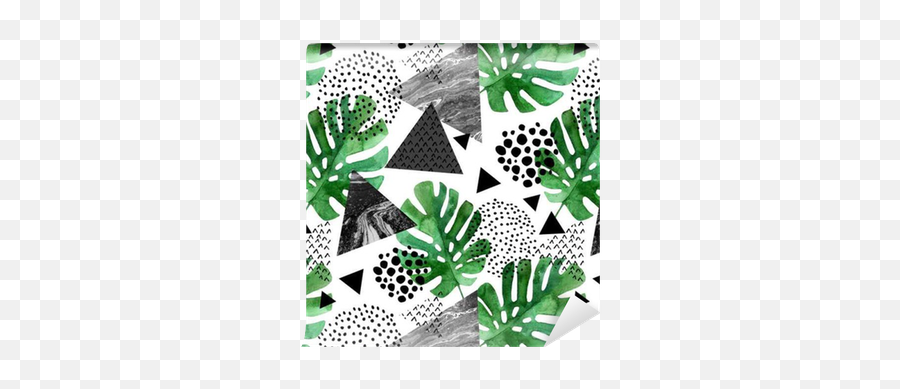 Watercolor Tropical Leaves And Textured Triangles Background Emoji,Tropical Leaves Png