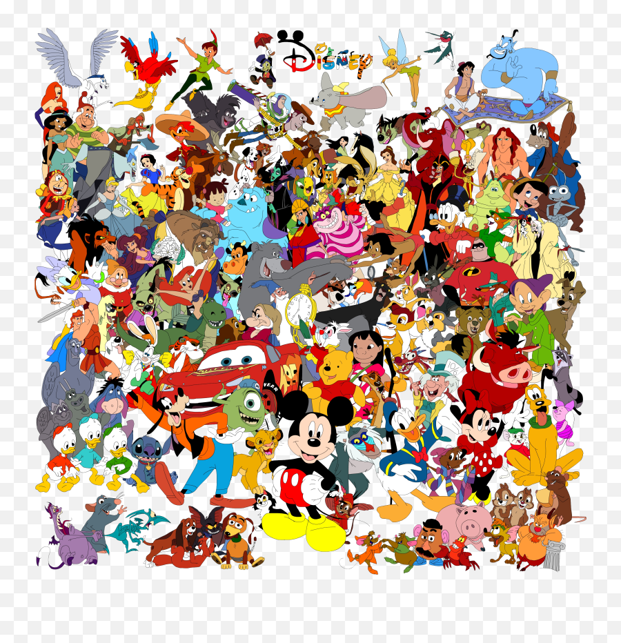Drawing The Walt Disney Company Character Collage Art - Disney Character Background Emoji,80s Png