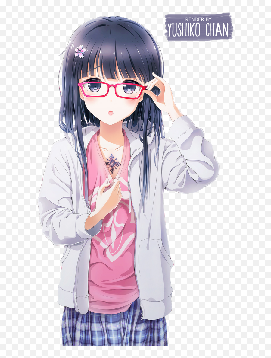 Anime Girl Png Render Transparent Png - Anime Girl Anime Nerd Emoji,Anime Glasses Png