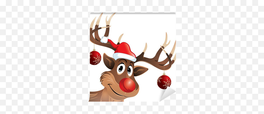 Rudolph The Reindeer Red Nose With Hat And Christmas Balls Wall Mural U2022 Pixers - We Live To Change Rudolf Le Renne Au Nez Rouge Emoji,Rudolph The Red Nosed Reindeer Clipart